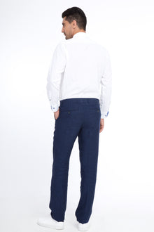 Lacivert 6 Drop Regular Fit Standart Kesim ?talyan Keten Kuma? Pantolon-Abdullah Ki??l?