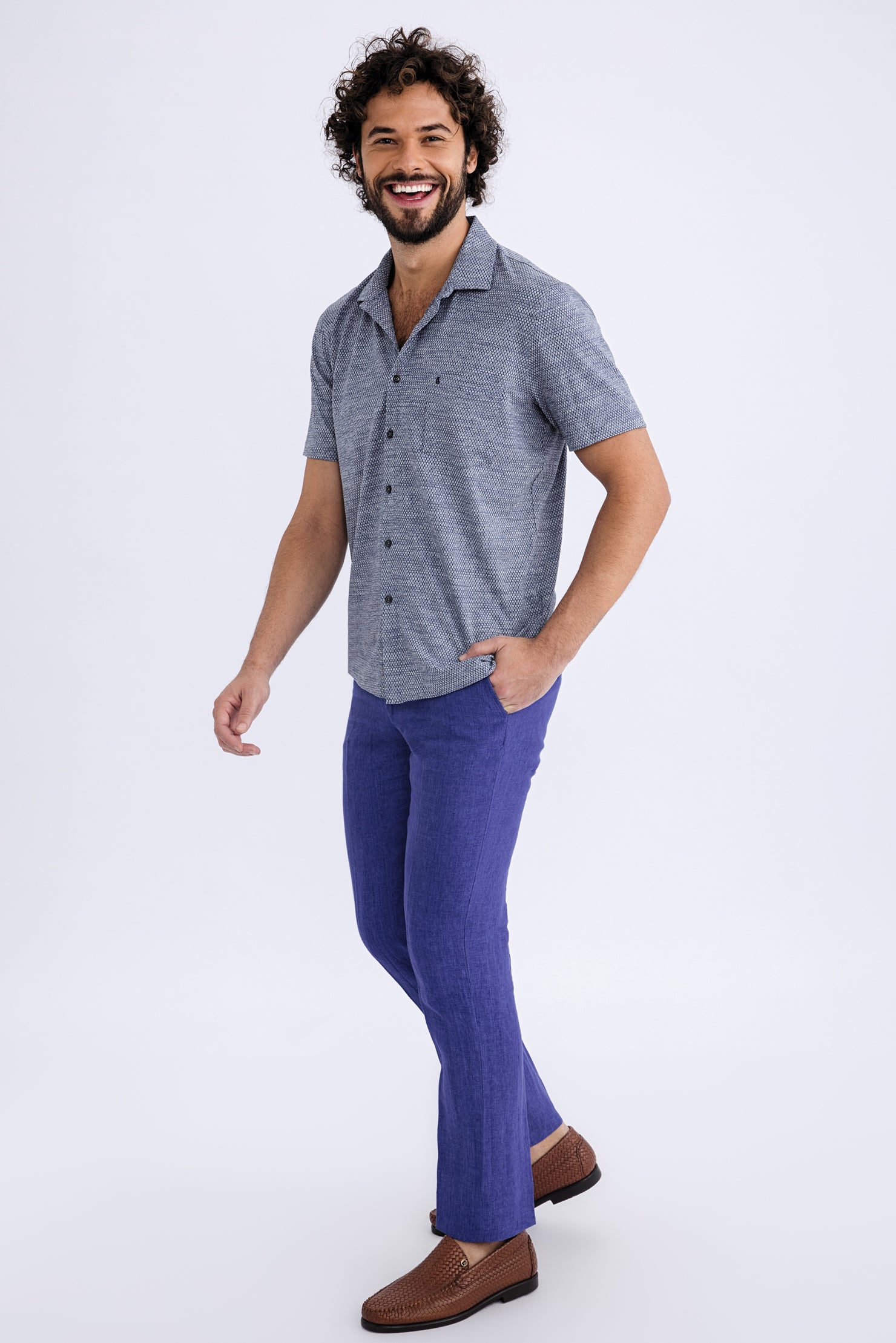 Mavi İtalyan Keten Kumaş Pantolon