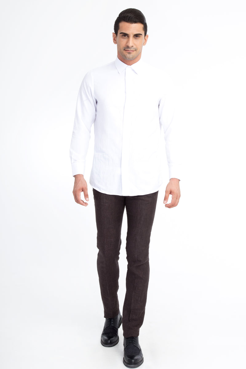 Kahve İtalyan Keten Kumaş Pantolon