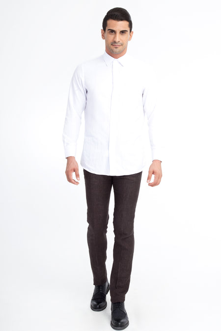 Kahve İtalyan Keten Kumaş Pantolon