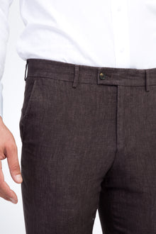 Kahve İtalyan Keten Kumaş Pantolon