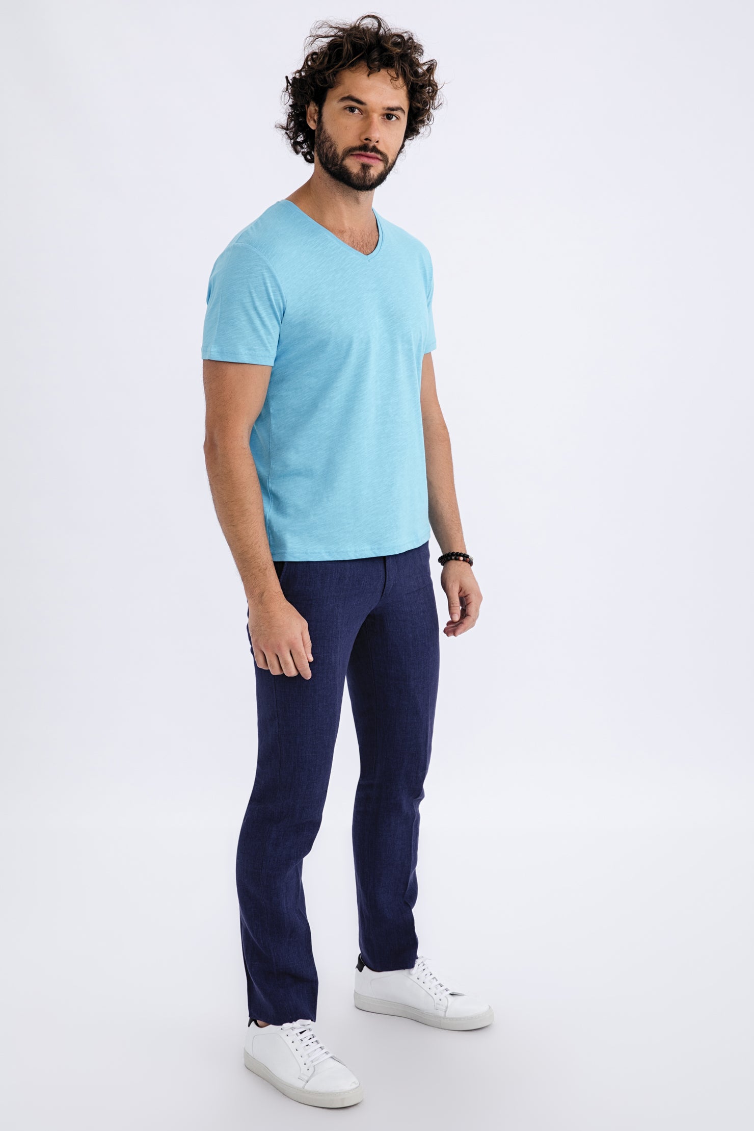 Koyu Mavi 6 Drop Regular Fit Standart Kesim ?talyan Keten Kuma? Pantolon-Abdullah Ki??l?