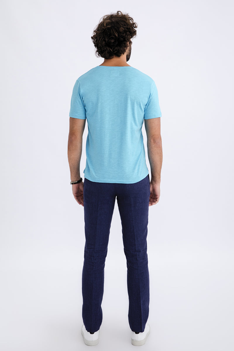 Koyu Mavi İtalyan Keten Kumaş Pantolon