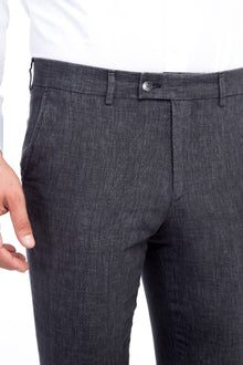 Antrasit 6 Drop Regular Fit Standart Kesim ?talyan Keten Kuma? Pantolon-Abdullah Ki??l?