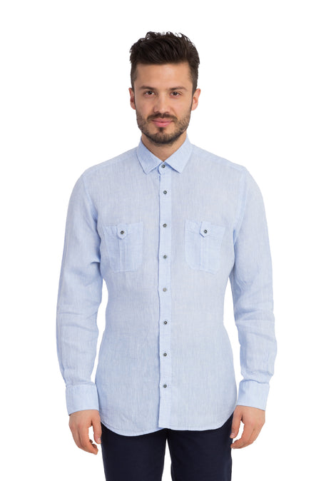 Açık Mavi St Keten Tasarım Gömlek