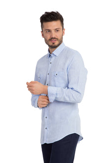 Açık Mavi St Keten Tasarım Gömlek