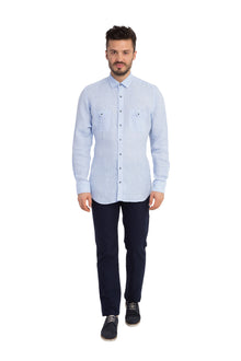 Açık Mavi St Keten Tasarım Gömlek