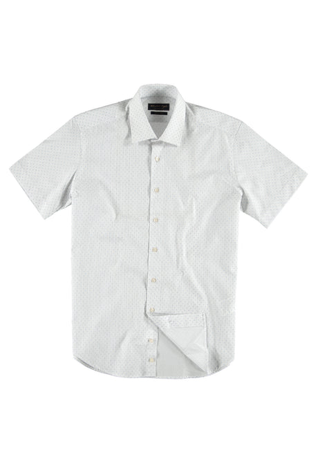 Açık Mavi Kısa Kol Slim Fit Dar Kesim Desenli Pamuk Gömlek