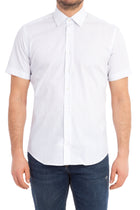 Açık Mavi Kısa Kol Slim Fit Dar Kesim Desenli Pamuk Gömlek