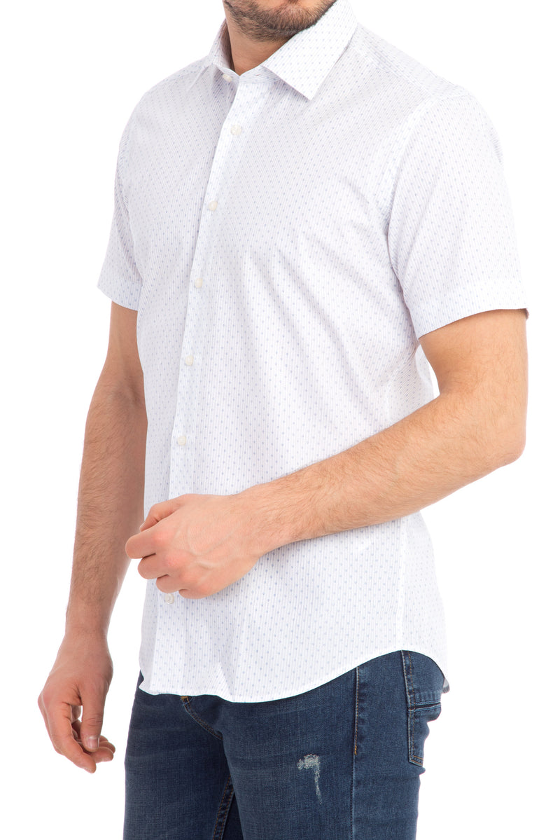 Açık Mavi Kısa Kol Slim Fit Dar Kesim Desenli Pamuk Gömlek