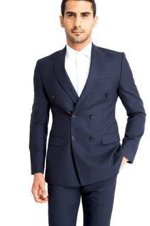Lacivert 6 Drop Regular Fit Standart Kesim Çizgili Kruvaze Yün Tak?m Elbise-Abdullah Ki??l?