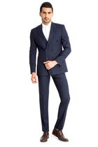 Lacivert 6 Drop Regular Fit Standart Kesim Çizgili Kruvaze Yün Tak?m Elbise-Abdullah Ki??l?