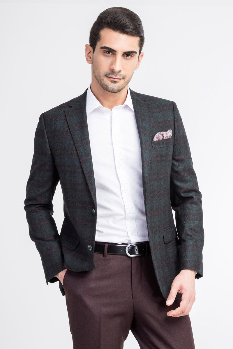 Koyu Yesil Regular Fit Kaşmir Ekose Ceket