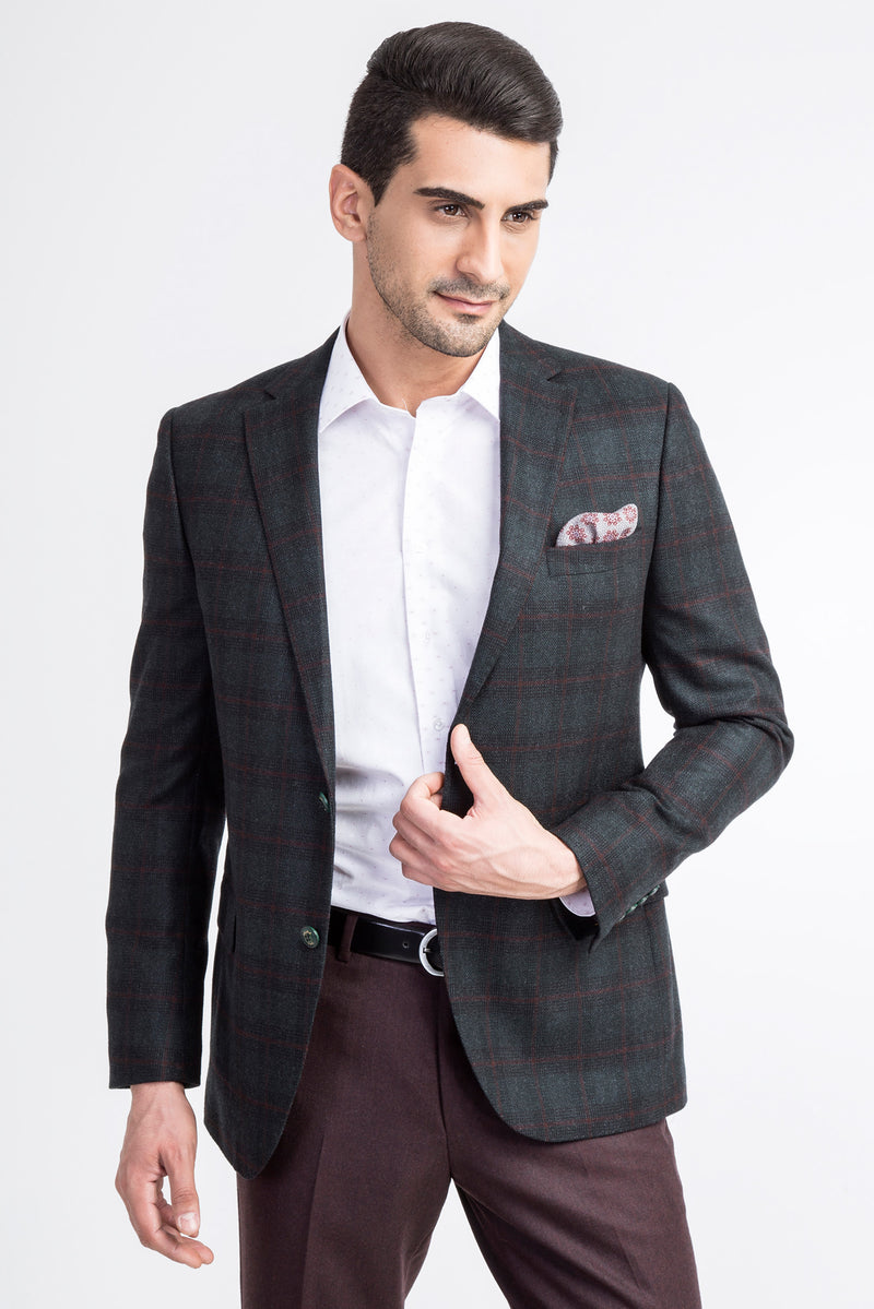 Koyu Yesil Regular Fit Kaşmir Ekose Ceket