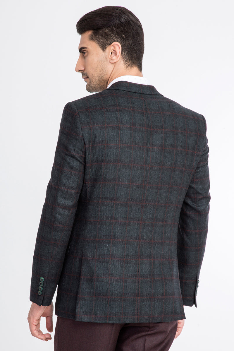 Koyu Yesil Regular Fit Kaşmir Ekose Ceket