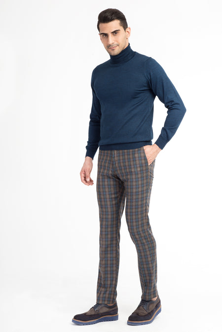 Turkuaz Super Slim Fit Ekstra Dar Kesim Yün Flanel Kumaş Pantolon
