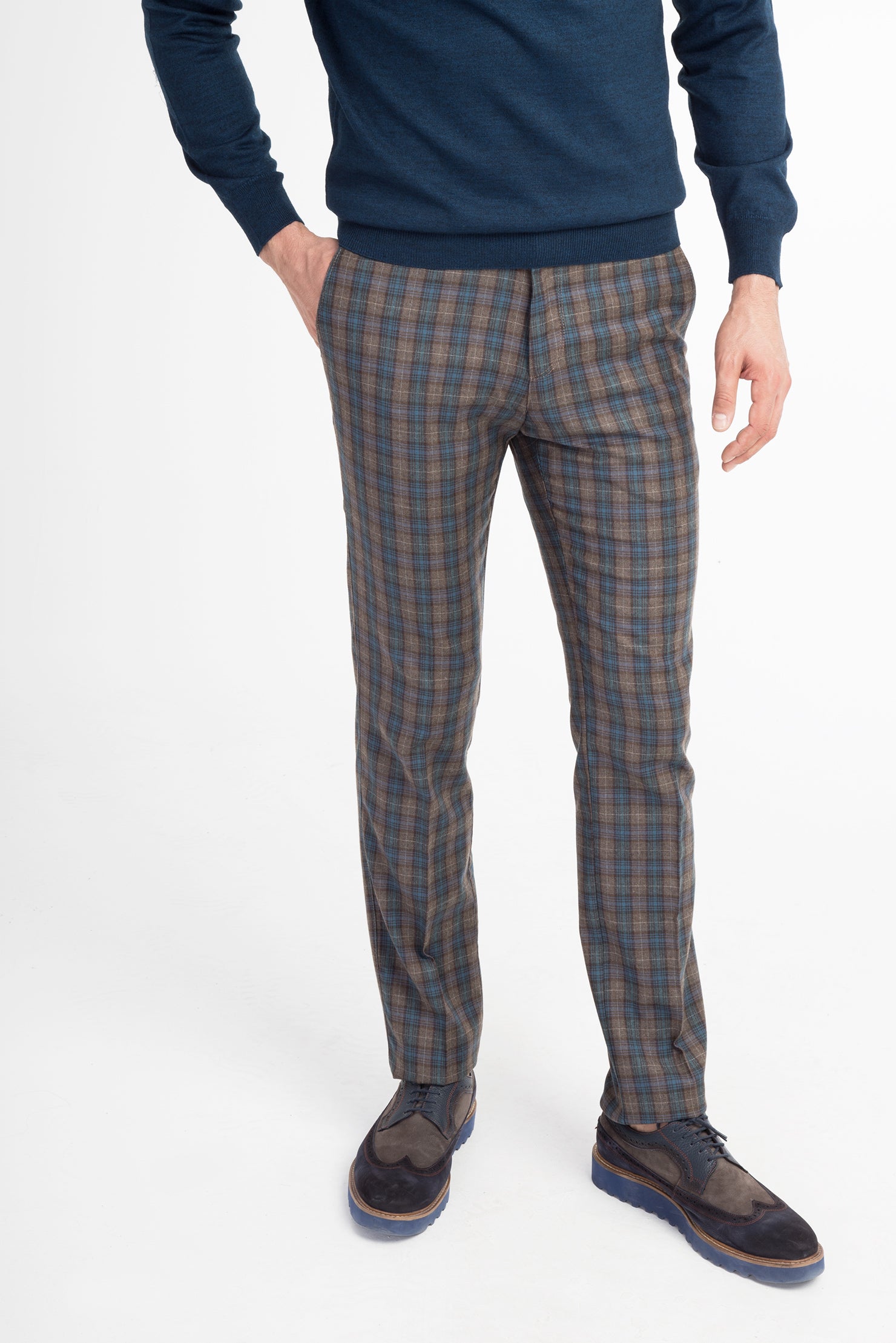 Turkuaz Super Slim Fit Ekstra Dar Kesim Yün Flanel Kumaş Pantolon