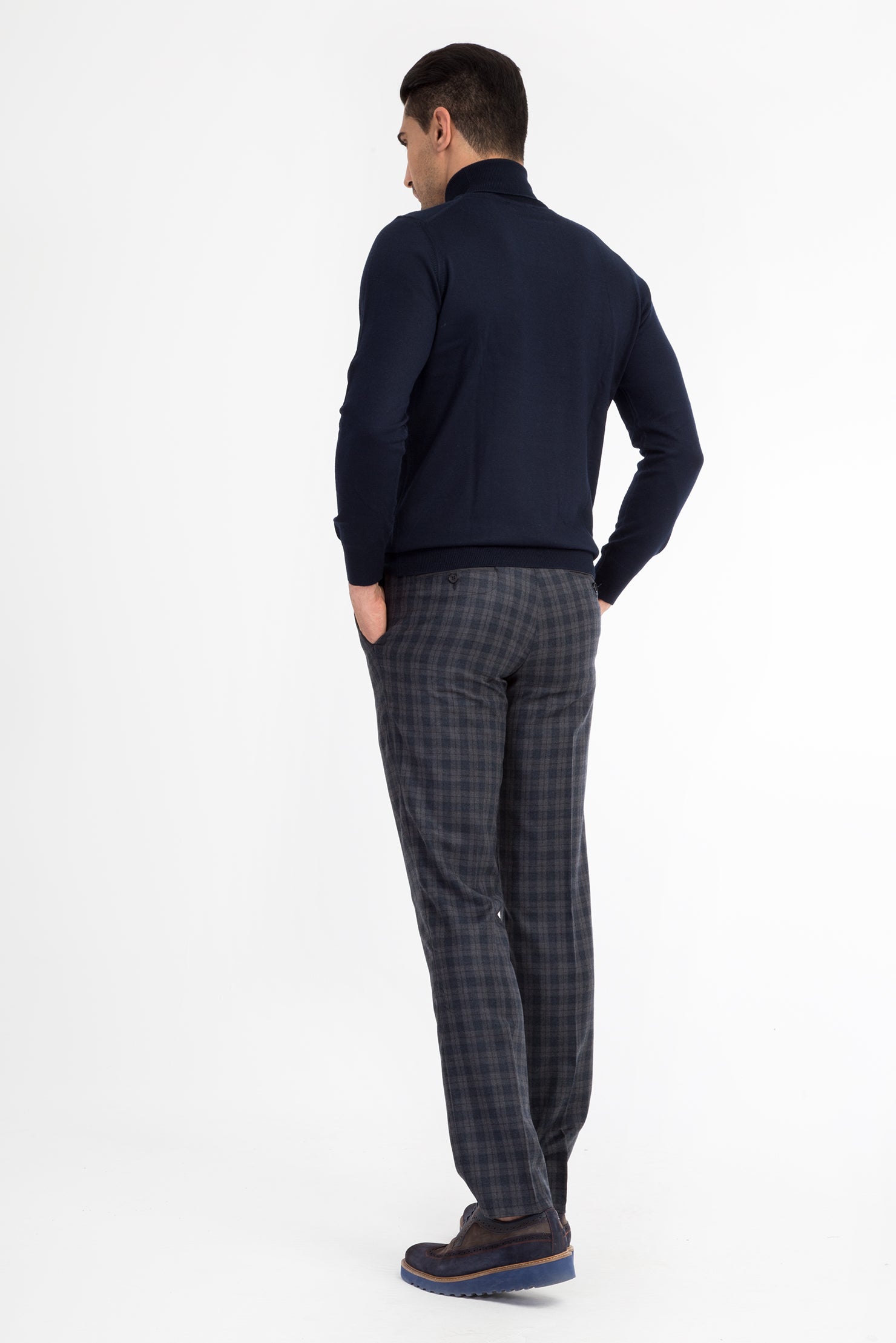 Orta Füme Super Slim Fit Ekstra Dar Kesim Yün Flanel Kumaş Pantolon