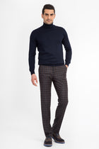 Kahve Super Slim Fit Ekstra Dar Kesim Yün Flanel Kumaş Pantolon