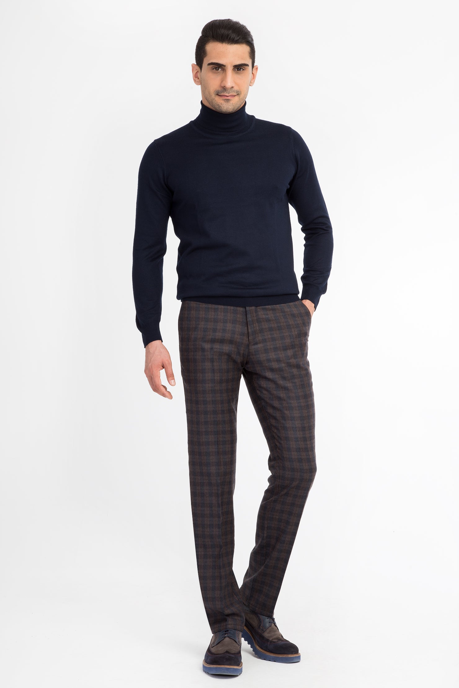 Kahve Super Slim Fit Ekstra Dar Kesim Yün Flanel Kumaş Pantolon