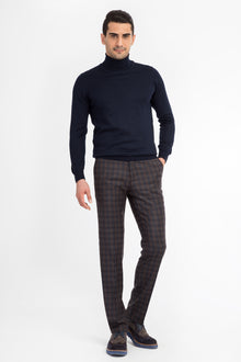Kahve Super Slim Fit Ekstra Dar Kesim Yün Flanel Kumaş Pantolon
