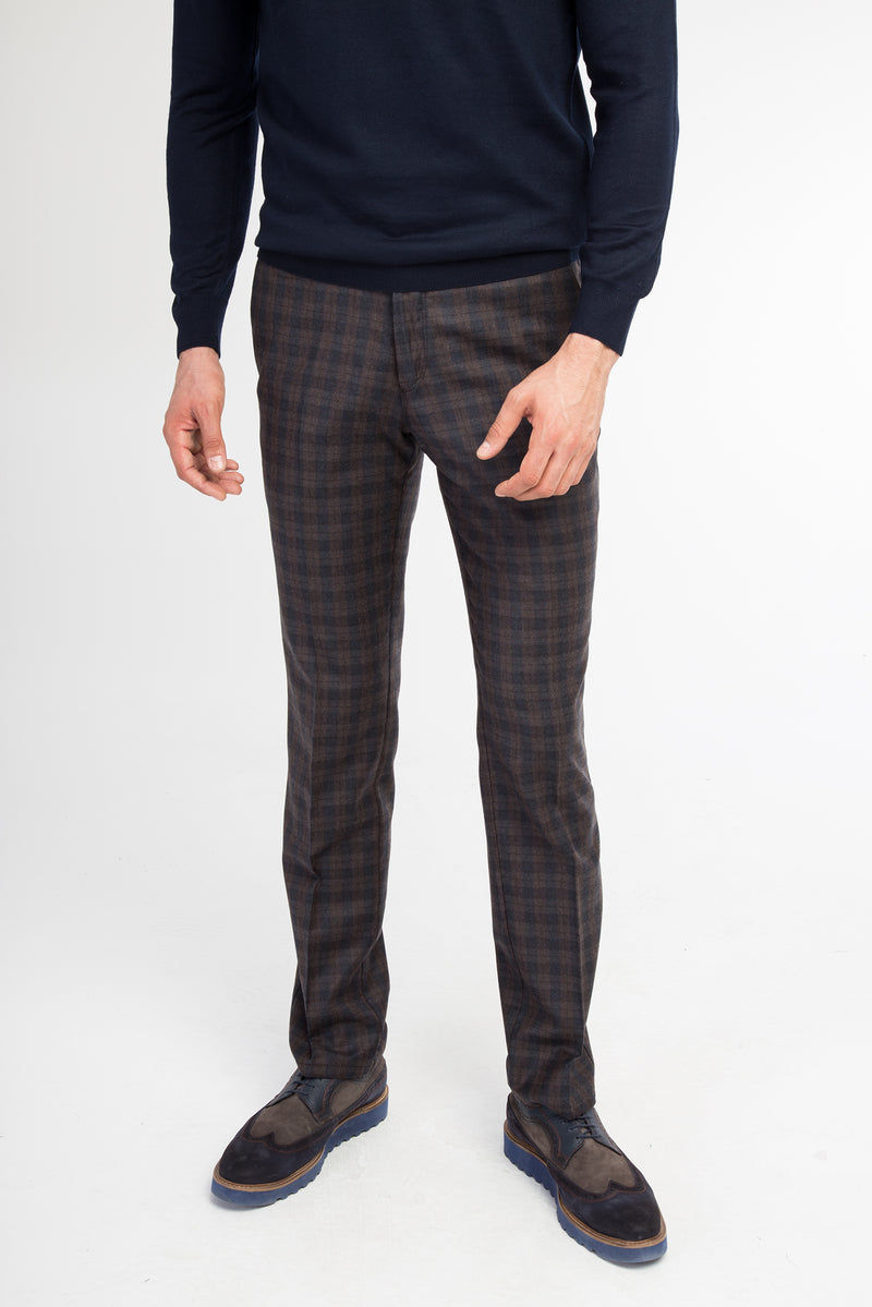 Kahve Super Slim Fit Ekstra Dar Kesim Yün Flanel Kumaş Pantolon