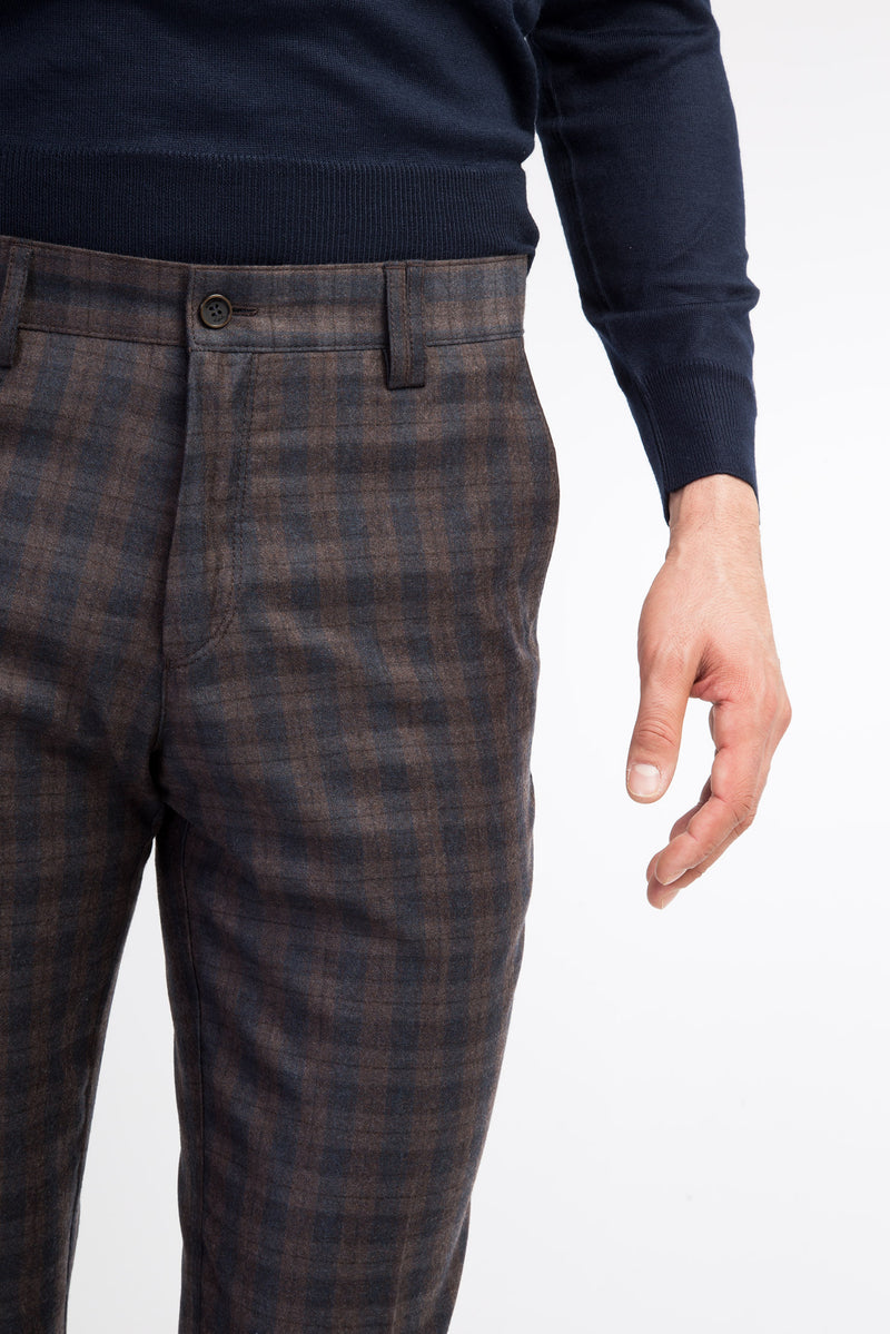 Kahve Super Slim Fit Ekstra Dar Kesim Yün Flanel Kumaş Pantolon