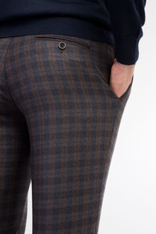 Kahve Super Slim Fit Ekstra Dar Kesim Yün Flanel Kumaş Pantolon