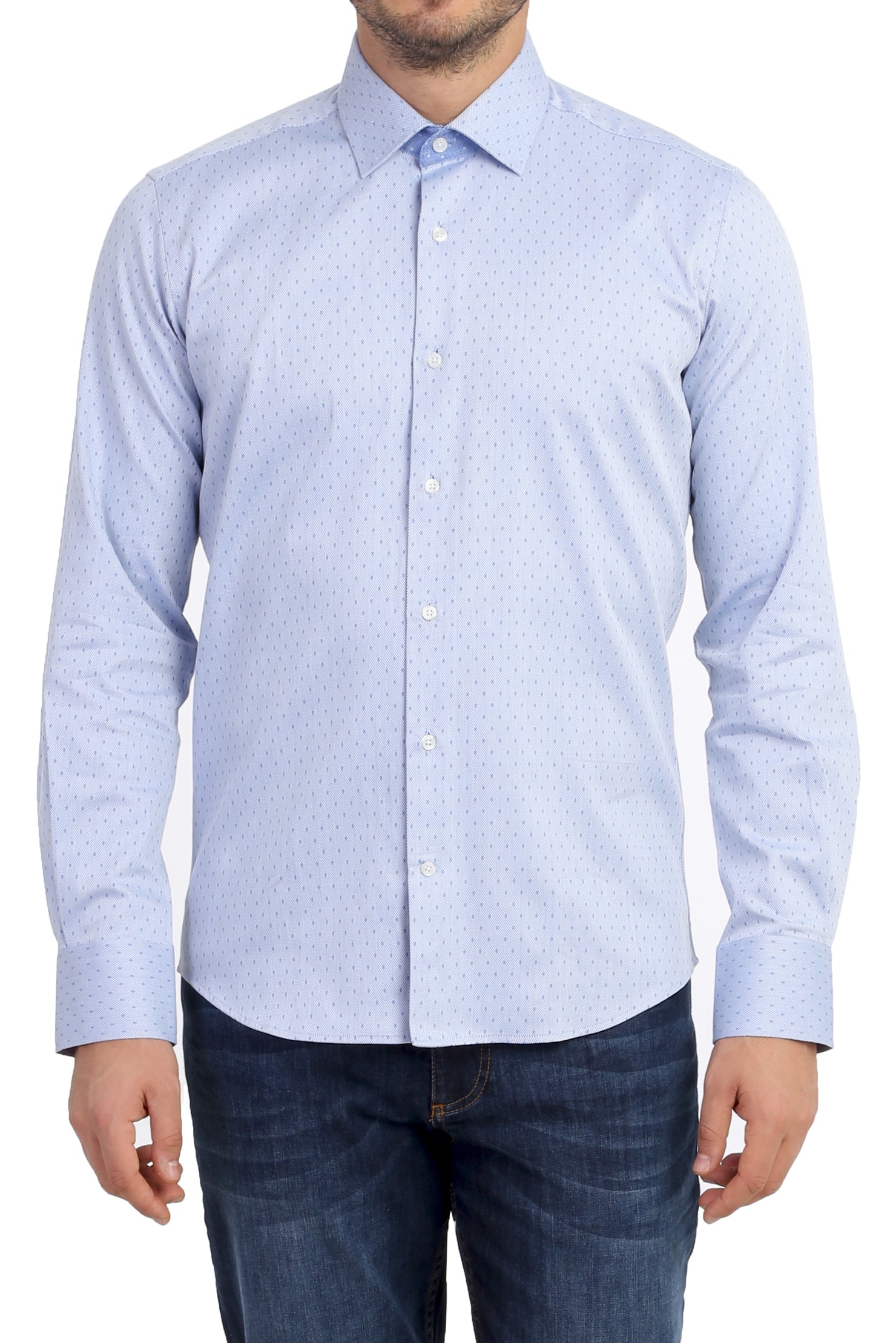 Açık Mavi Ak Ks Desenli Slım Gömlek