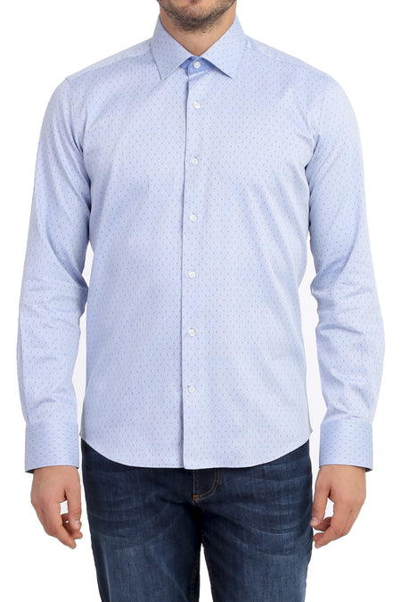 Açık Mavi Ak Ks Desenli Slım Gömlek