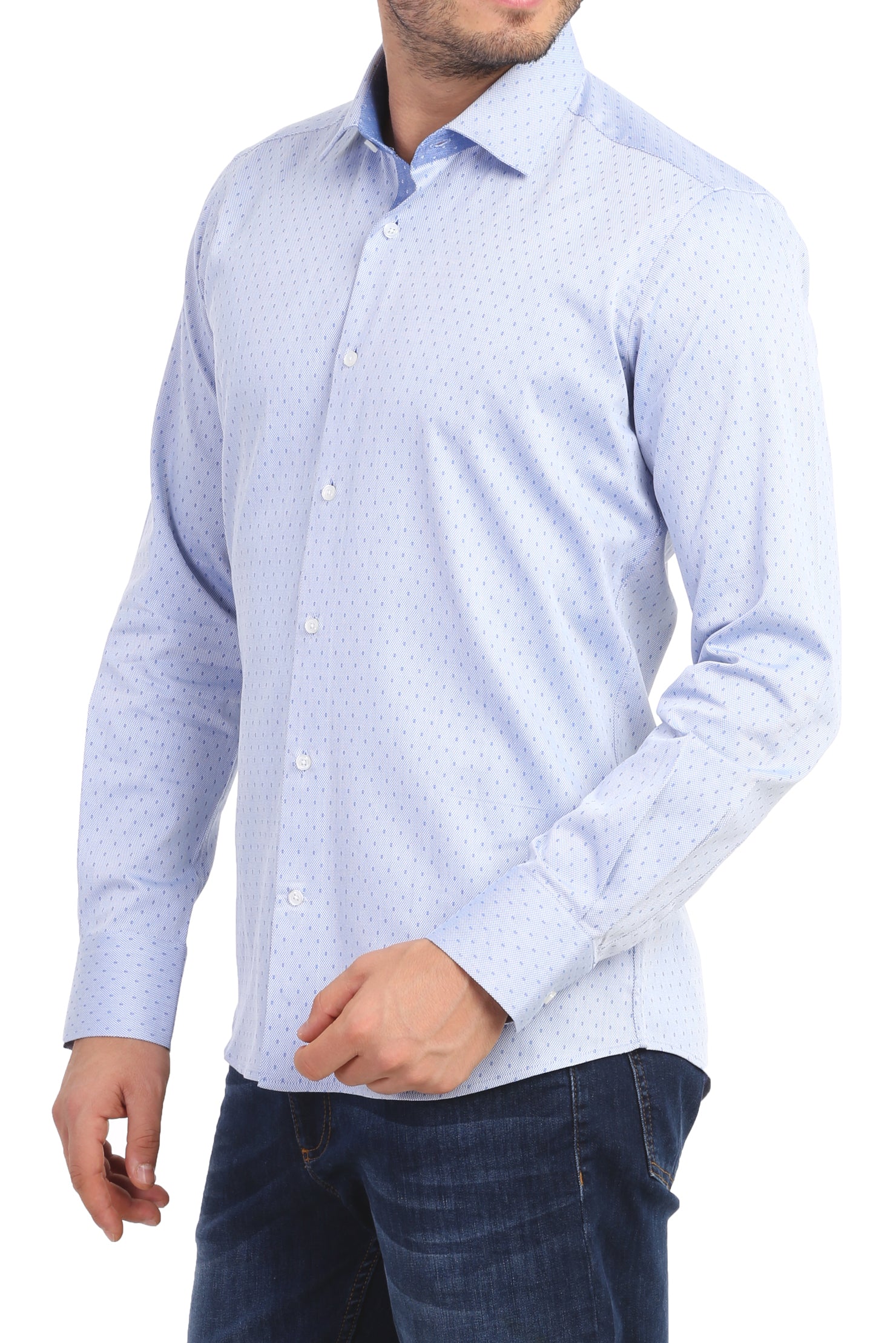 Açık Mavi Ak Ks Desenli Slım Gömlek