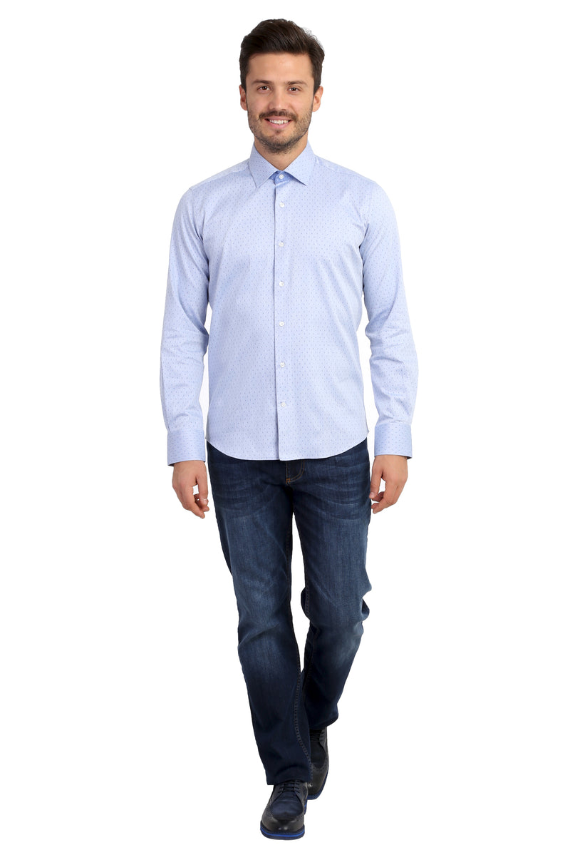 Açık Mavi Ak Ks Desenli Slım Gömlek