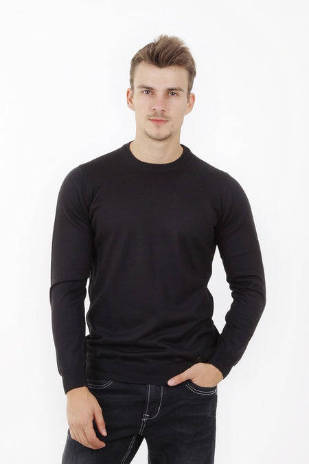 Siyah Düz Bisiklet Yaka Triko