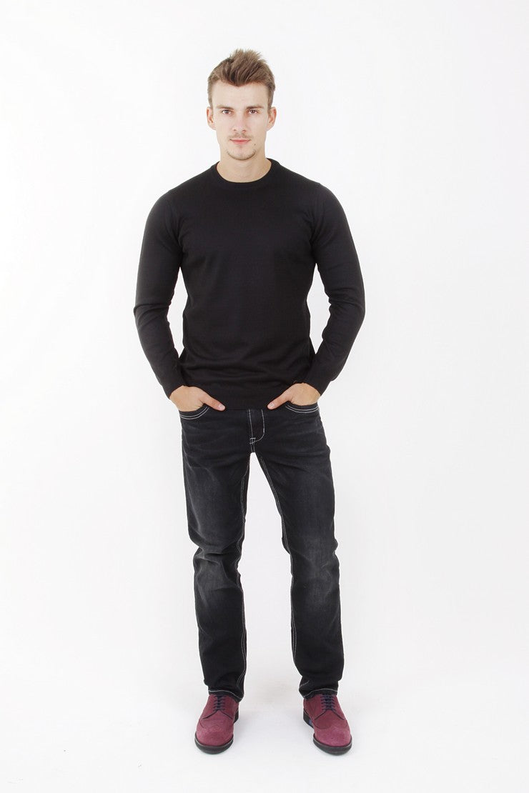 Siyah Düz Bisiklet Yaka Triko