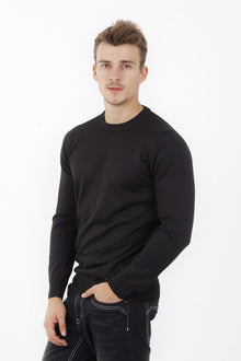 Siyah Düz Bisiklet Yaka Triko