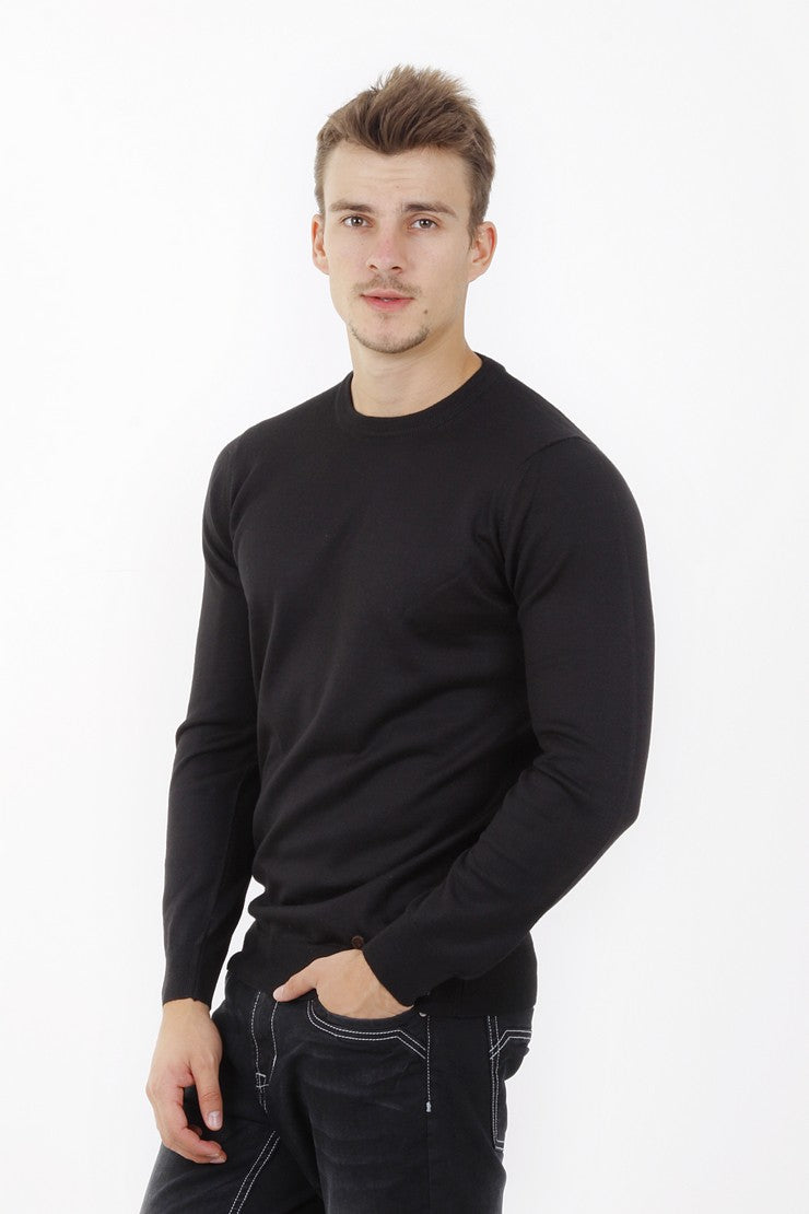 Siyah Düz Bisiklet Yaka Triko