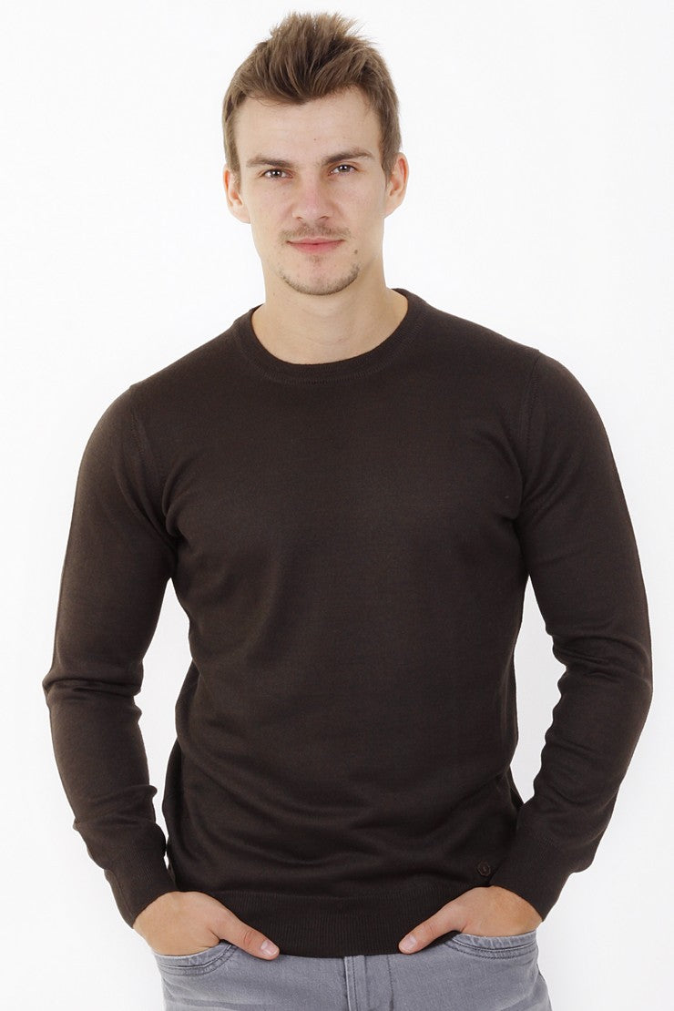 Kahve Düz Bisiklet Yaka Triko