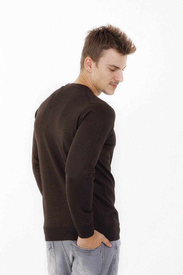 Kahve Düz Bisiklet Yaka Triko