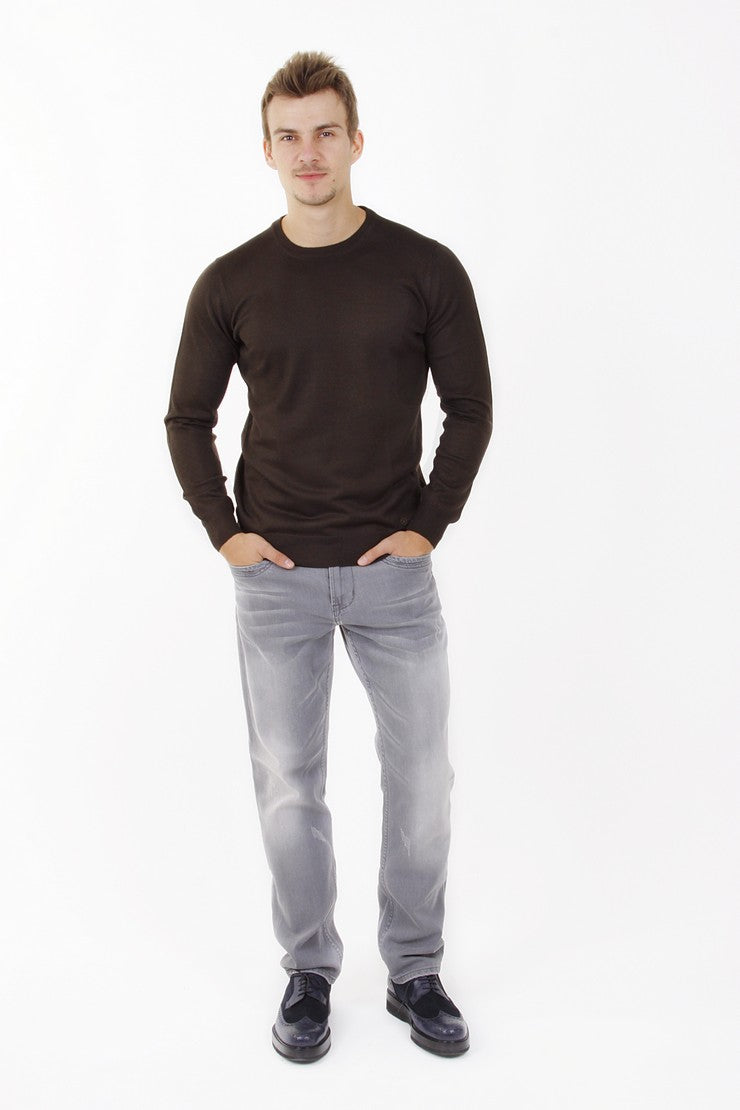 Kahve Düz Bisiklet Yaka Triko