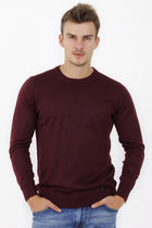 Bordo Düz Bisiklet Yaka Triko