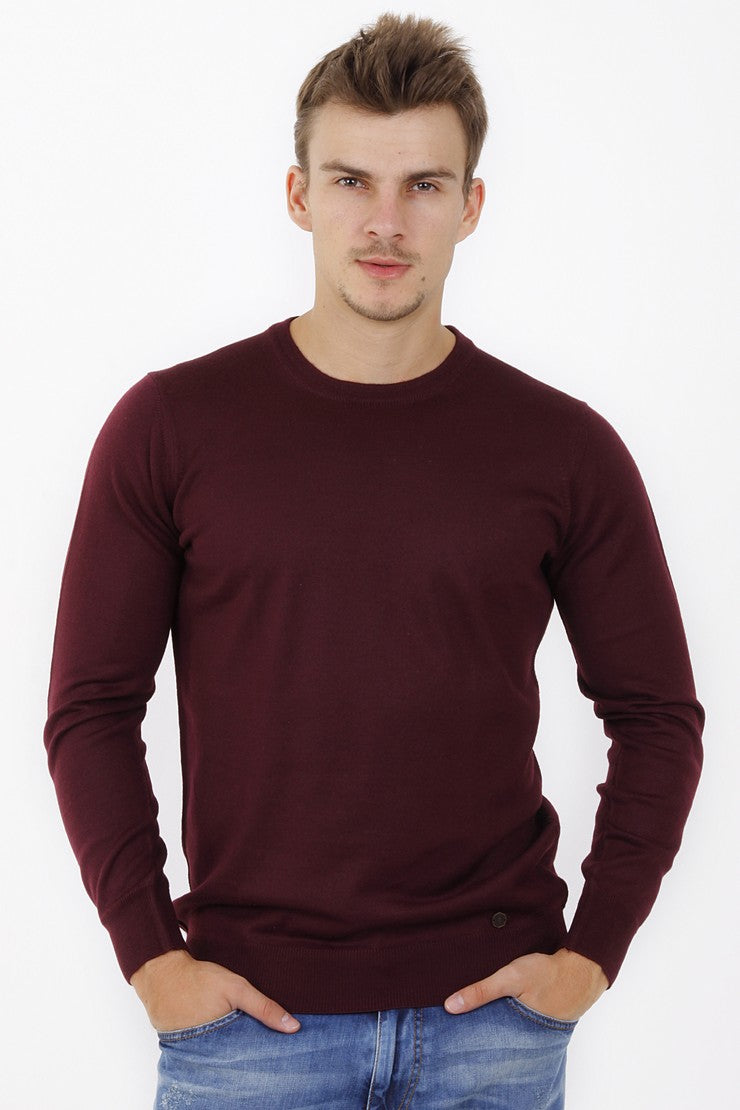 Bordo Düz Bisiklet Yaka Triko