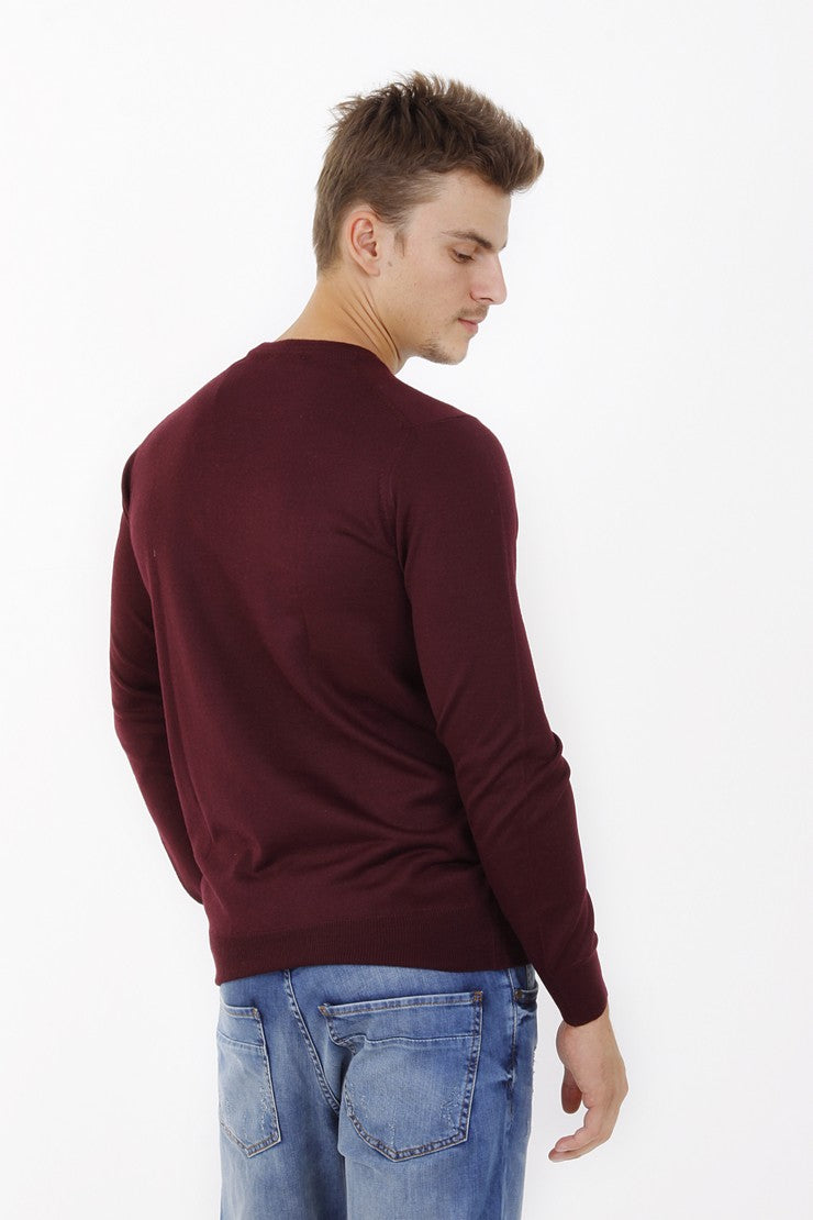 Bordo Düz Bisiklet Yaka Triko