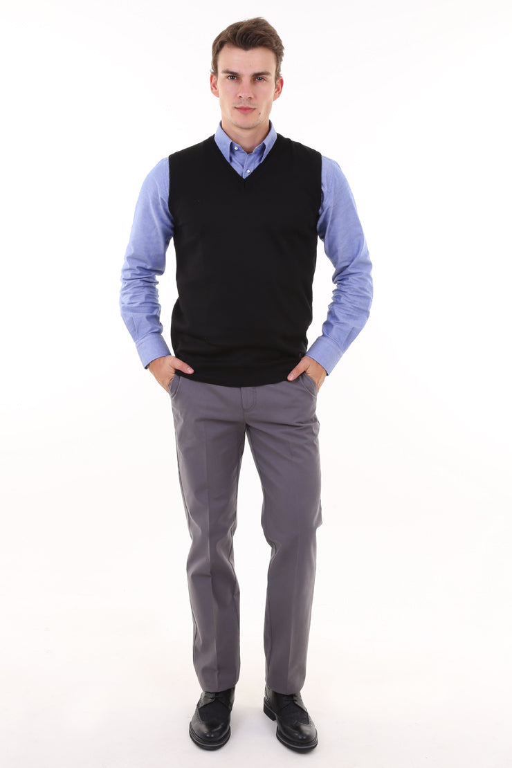 Siyah A.K.Düz V Yaka Süveter