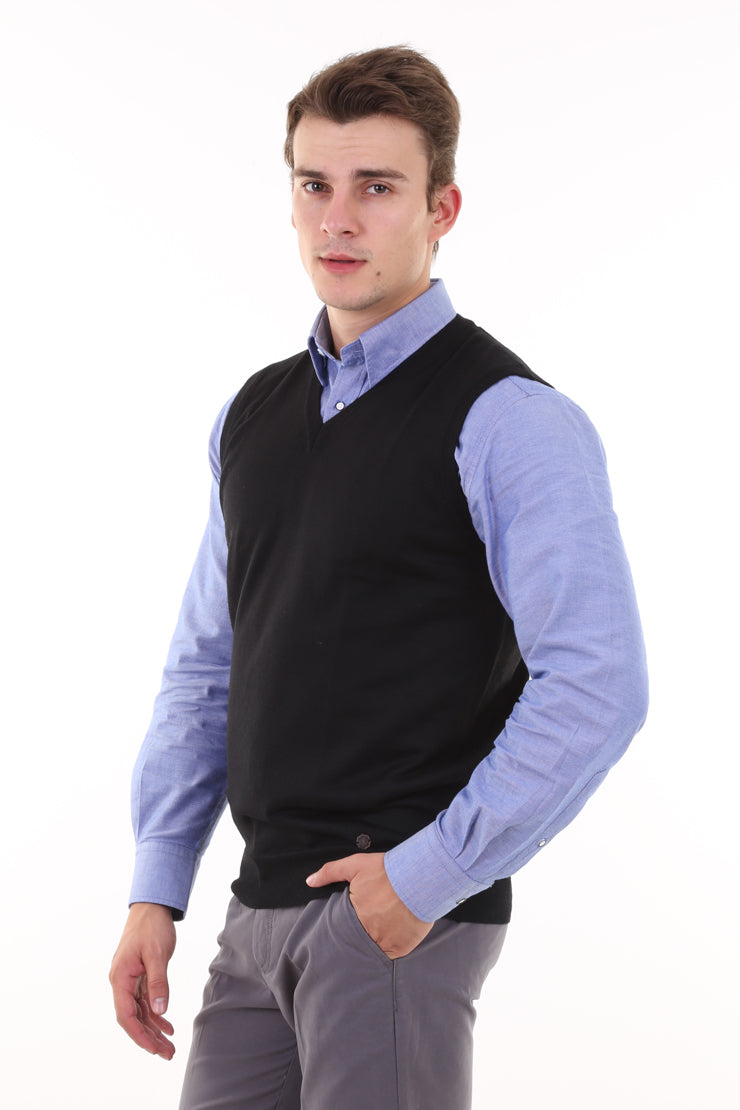 Siyah A.K.Düz V Yaka Süveter