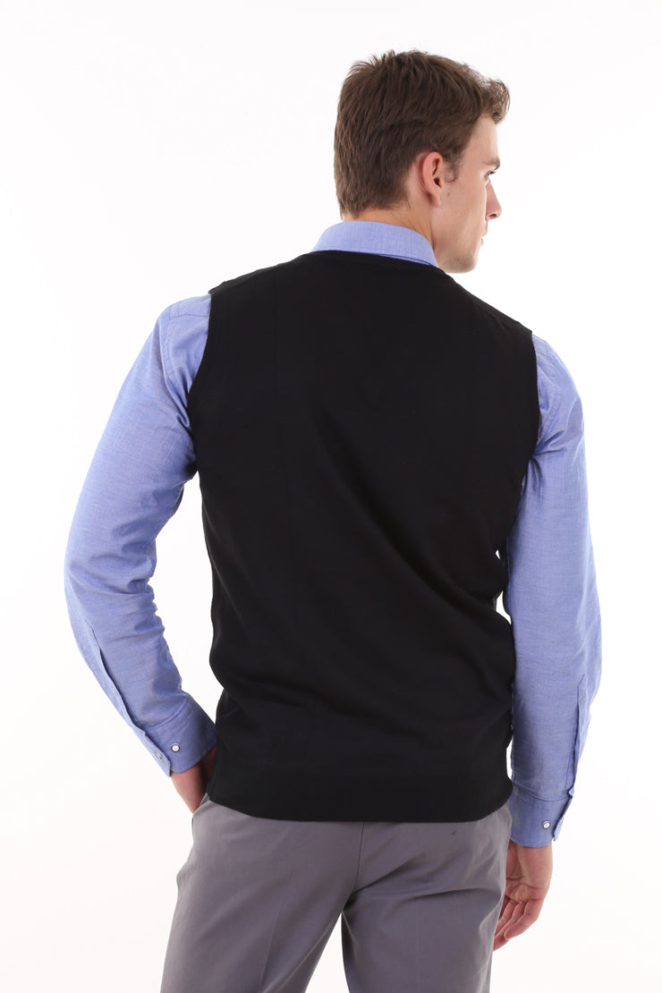 Siyah A.K.Düz V Yaka Süveter