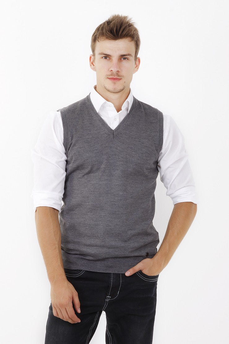 Orta Füme DÜZ V YAKA SÜVETER