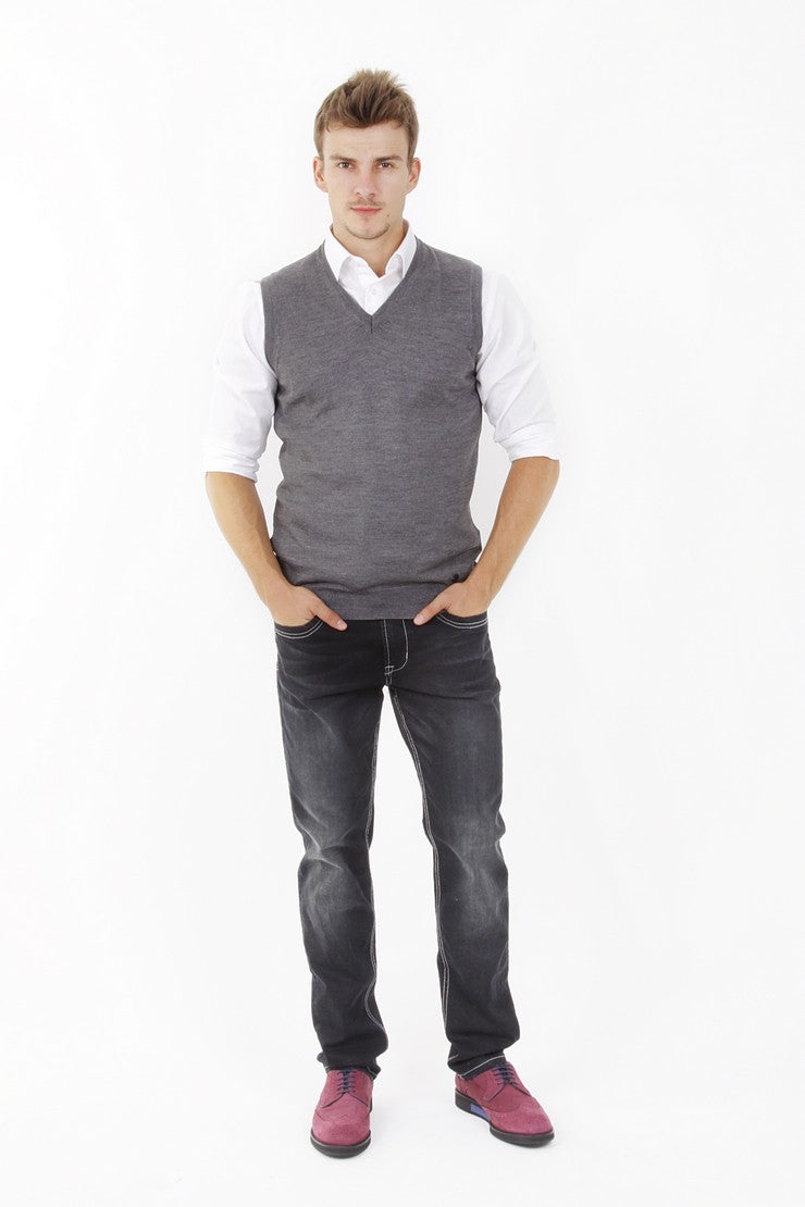 Orta Füme DÜZ V YAKA SÜVETER