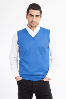 Mavi V Yaka Yünlü Süveter