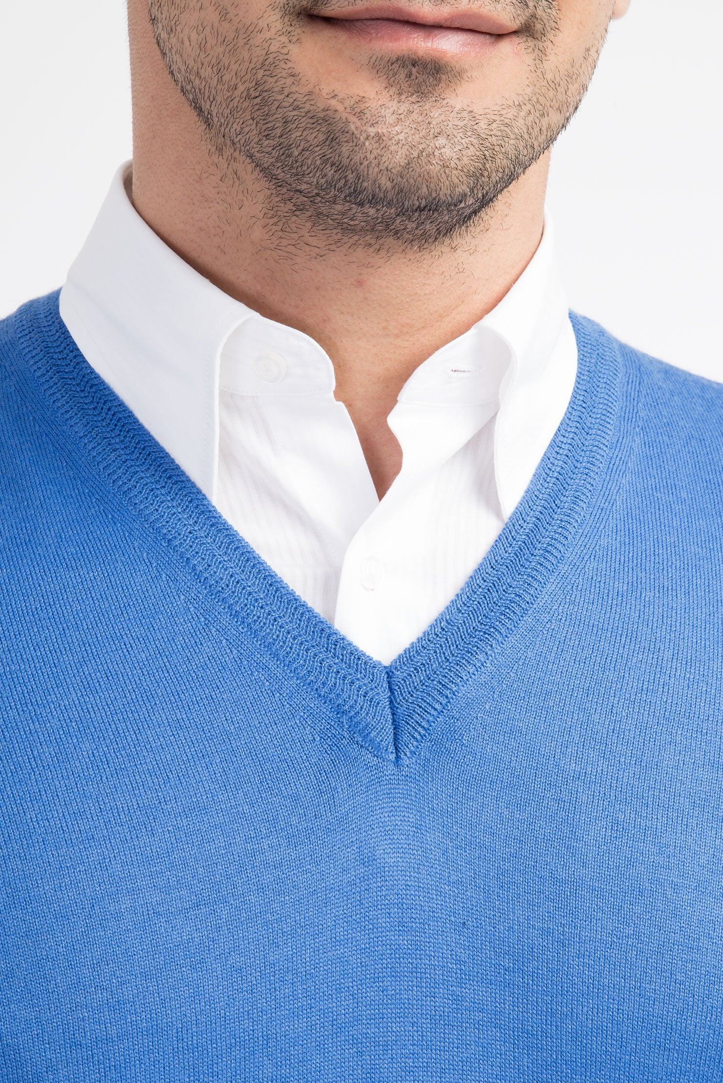 Mavi V Yaka Yünlü Süveter