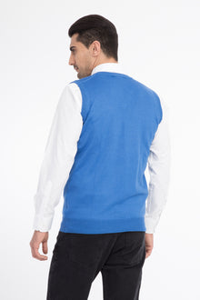 Mavi V Yaka Yünlü Süveter